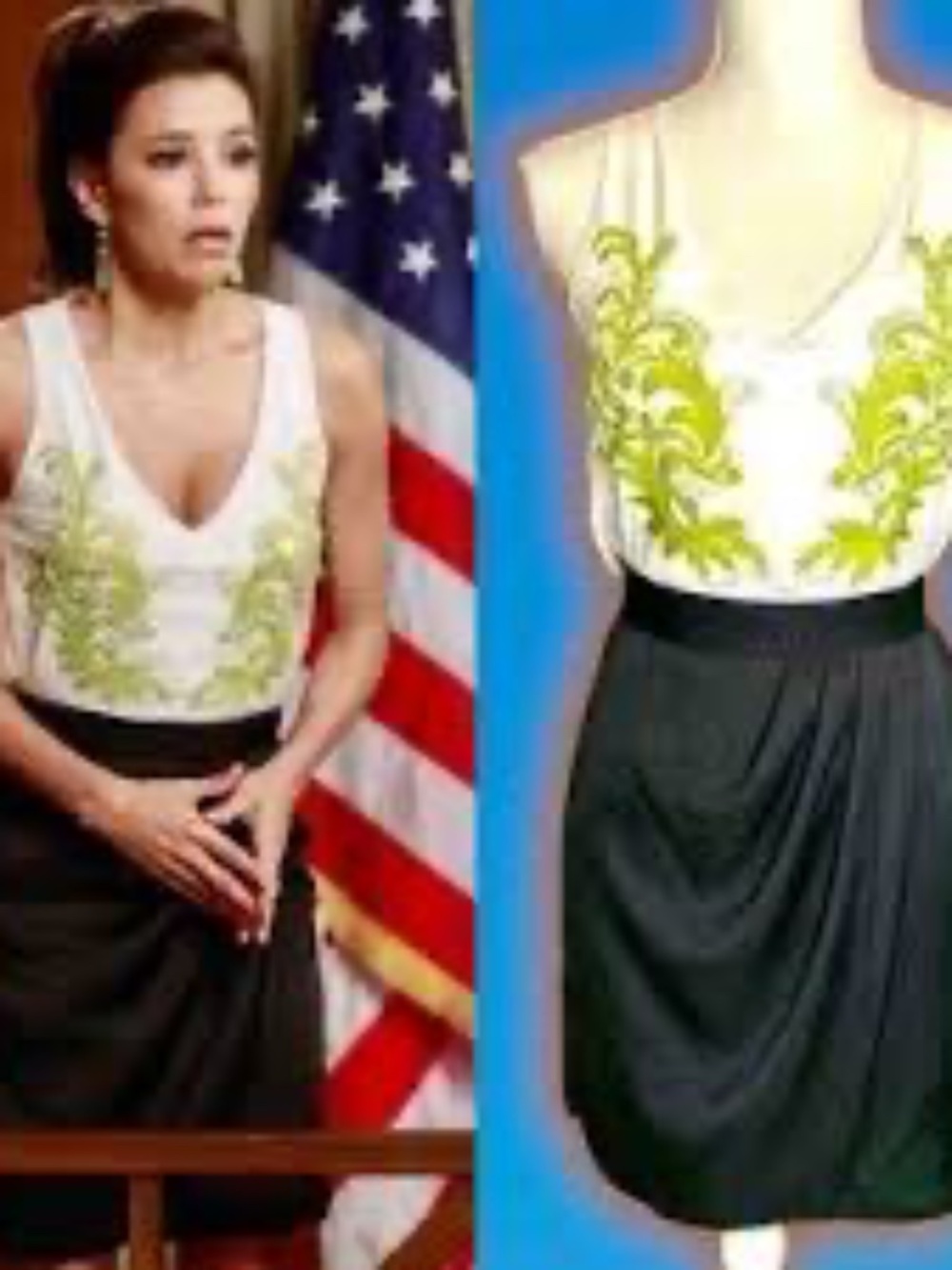 RARE Vintage Sachin + Babi Lime Green Embroidered Black & White Mini Dress